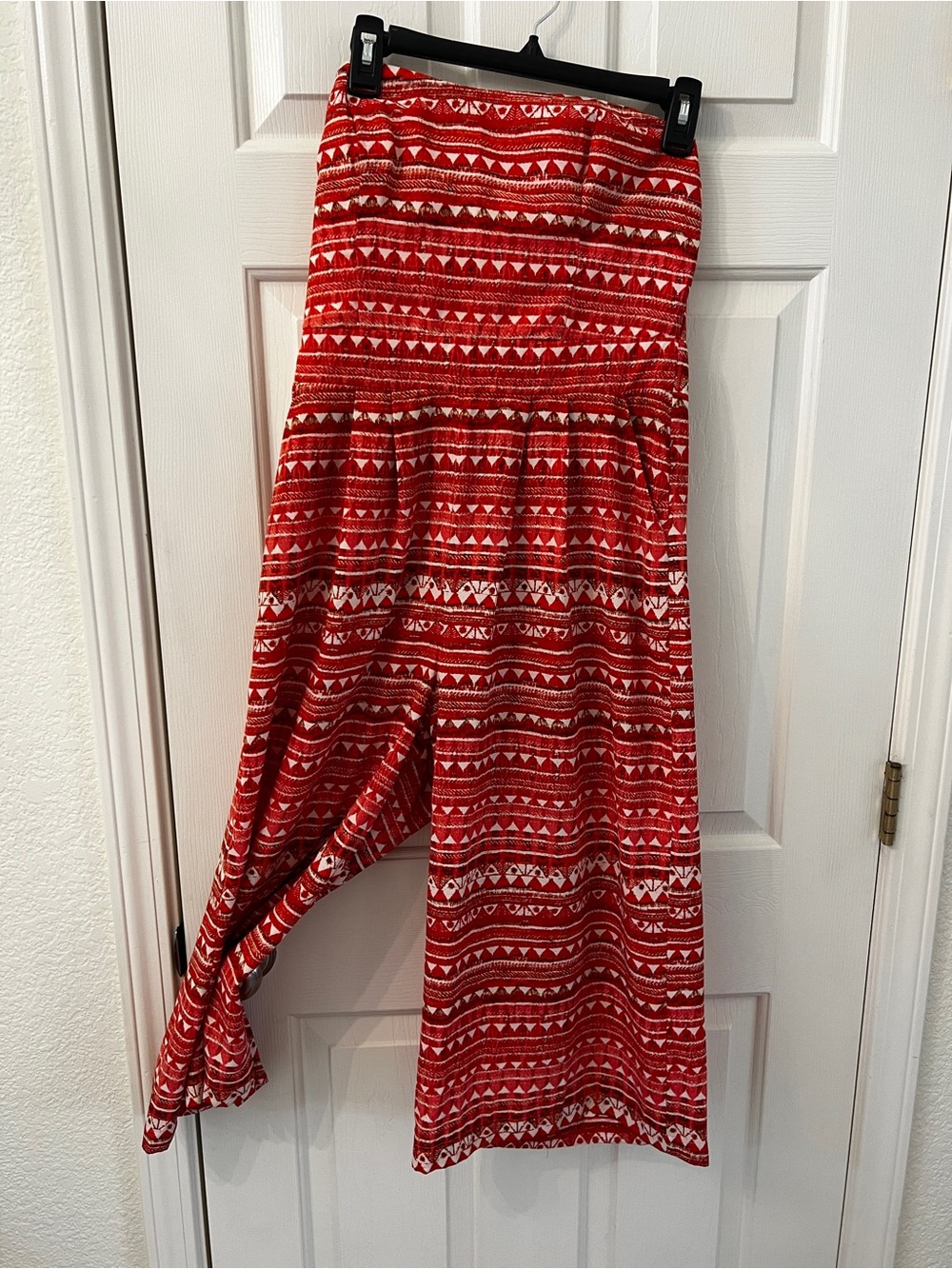 Giani Bini Orange/Red Patterned Strapless Jumpsuit Size M